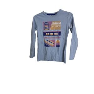Tea Collection Shirt Kids 12 Blue Long Sleeve Train Graphic Tee 100% Cotton